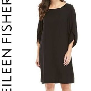 Eileen Fisher Black Boatneck Midi Dress